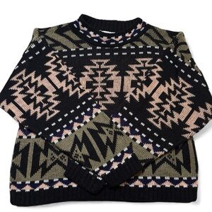 Vintage Helium USA Acrylic Aztec Geometric Knit Sweater Black Olive Pink XS-S